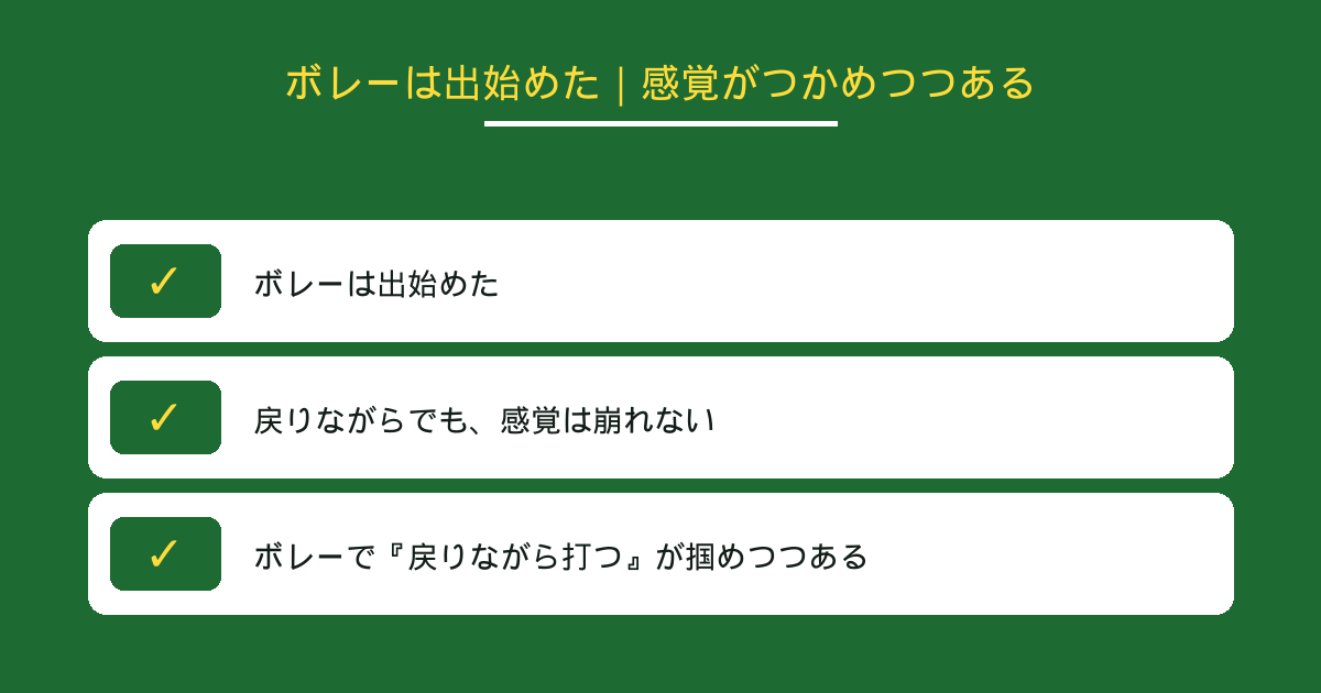 ボレーで『戻りながら打つ』感覚がつかめつつある